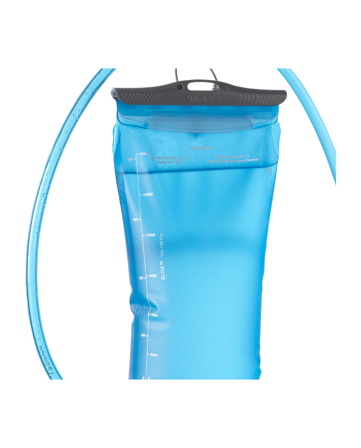 Hydratatiereservoir Salomon Soft Reservoir 1,5 L, detail van de sluiting bovenaan