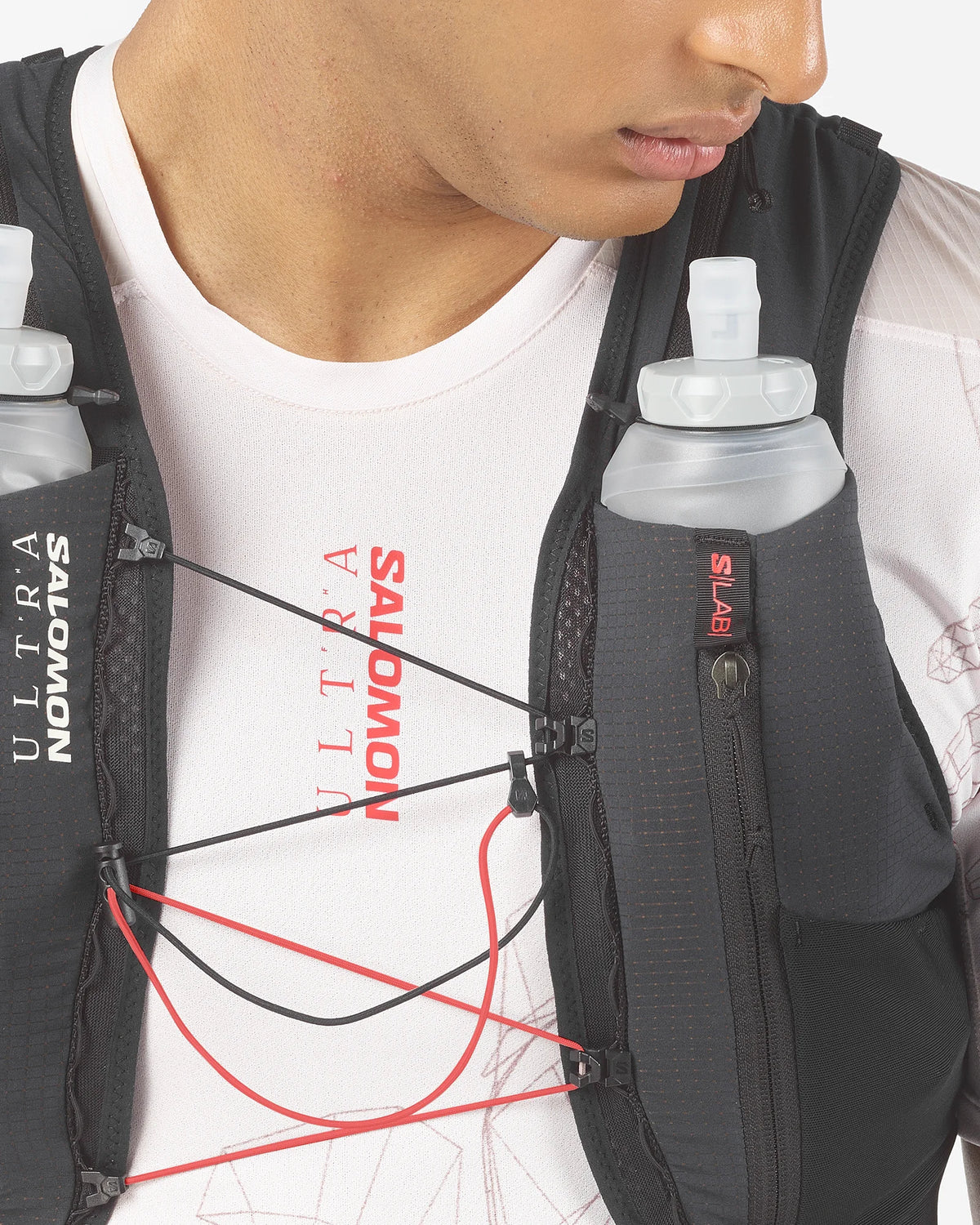 Hydratatievest Salomon S/LAB Ultra 12 zwart, detail van de voorvakken