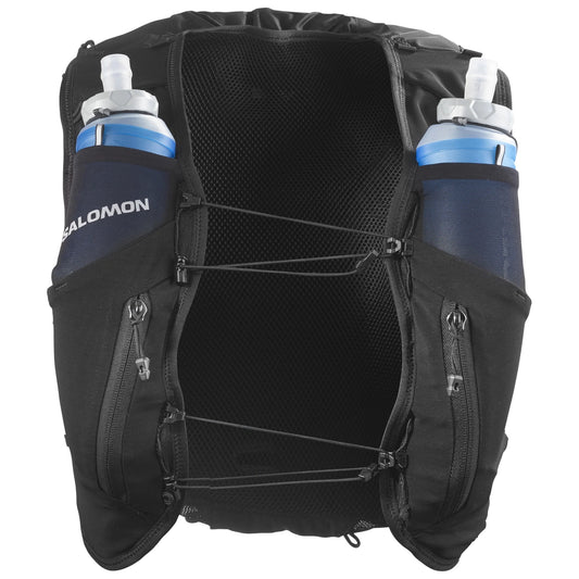 Hydratatievest Salomon ADV Skin 12 Women zwart, vooraanzicht met soft flasks op hun plaats